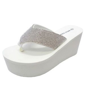 Wild Diva Heat White Y2K Rhinestone Embellished Ultra Platform Wedge Sandal